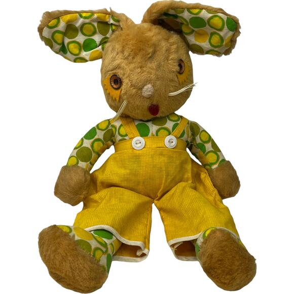 Vintage 60s 70s Gund Plush Rabbit 15" MOD Hippie Polka Dot print Retro Plushie - Picture 1 of 6